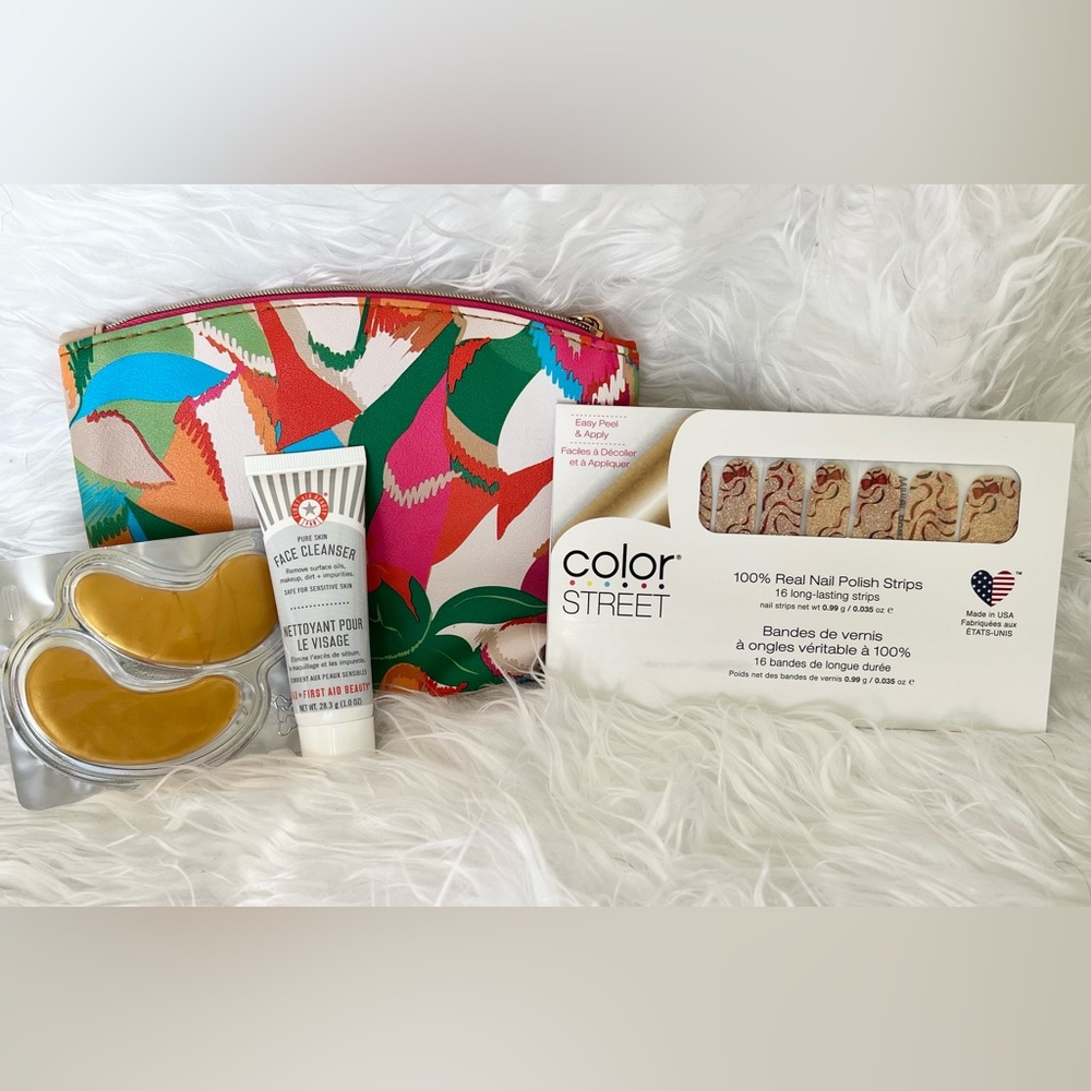 Ipsy bag, Color street Nail strips, eye mask, and face cleanser.